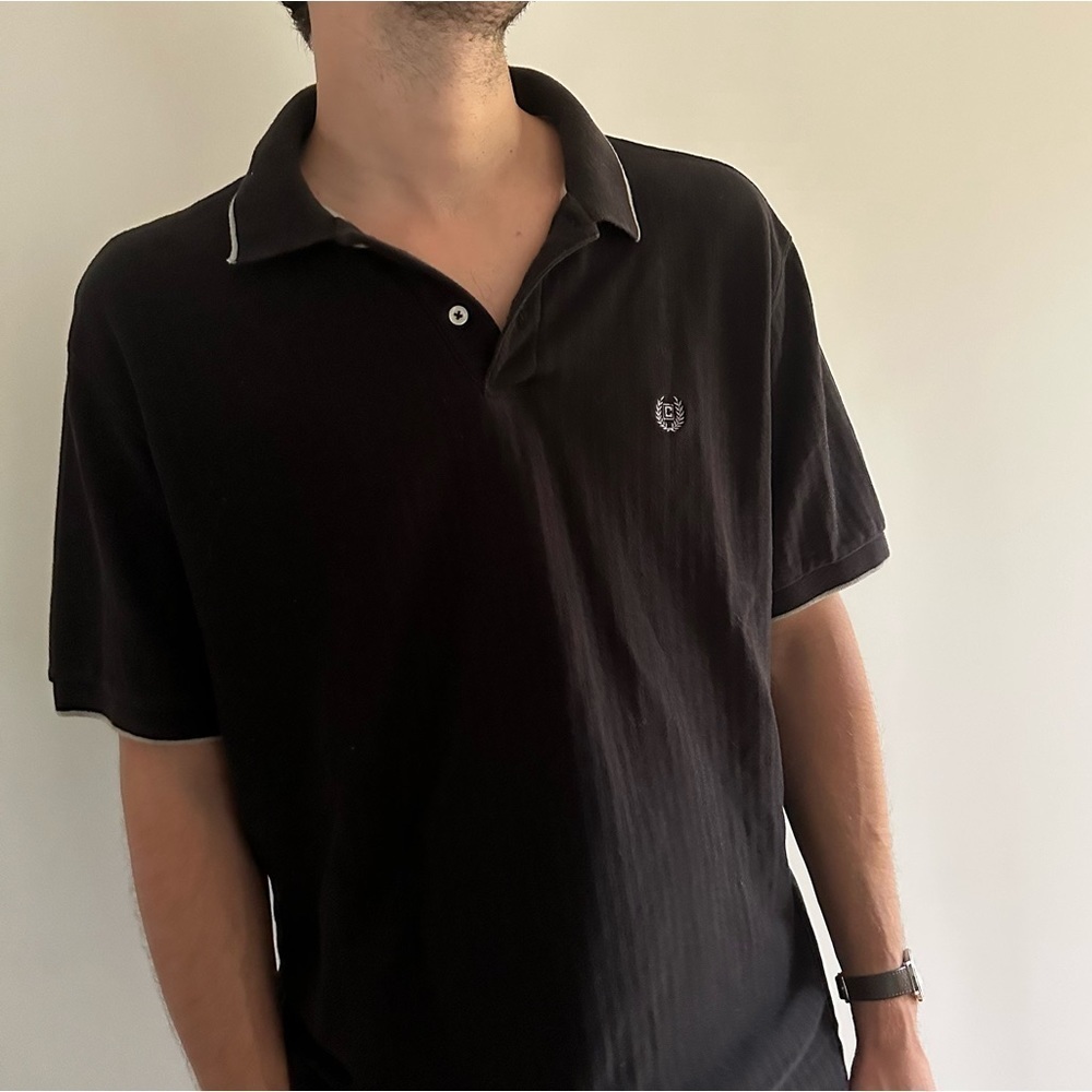 CHAPS  BLACK SHIRT SLEEVE POLO - XL